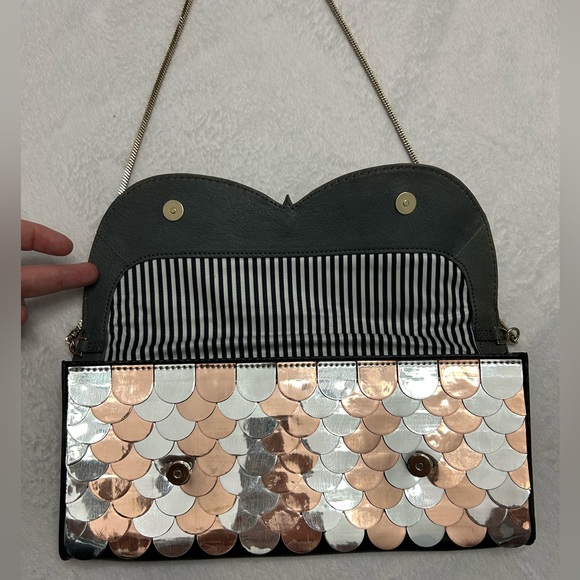 Kate Spade Wise Owl Leather & Metallic Clutch Convertible Shoulder Purse Bag - Picture 3 of 10